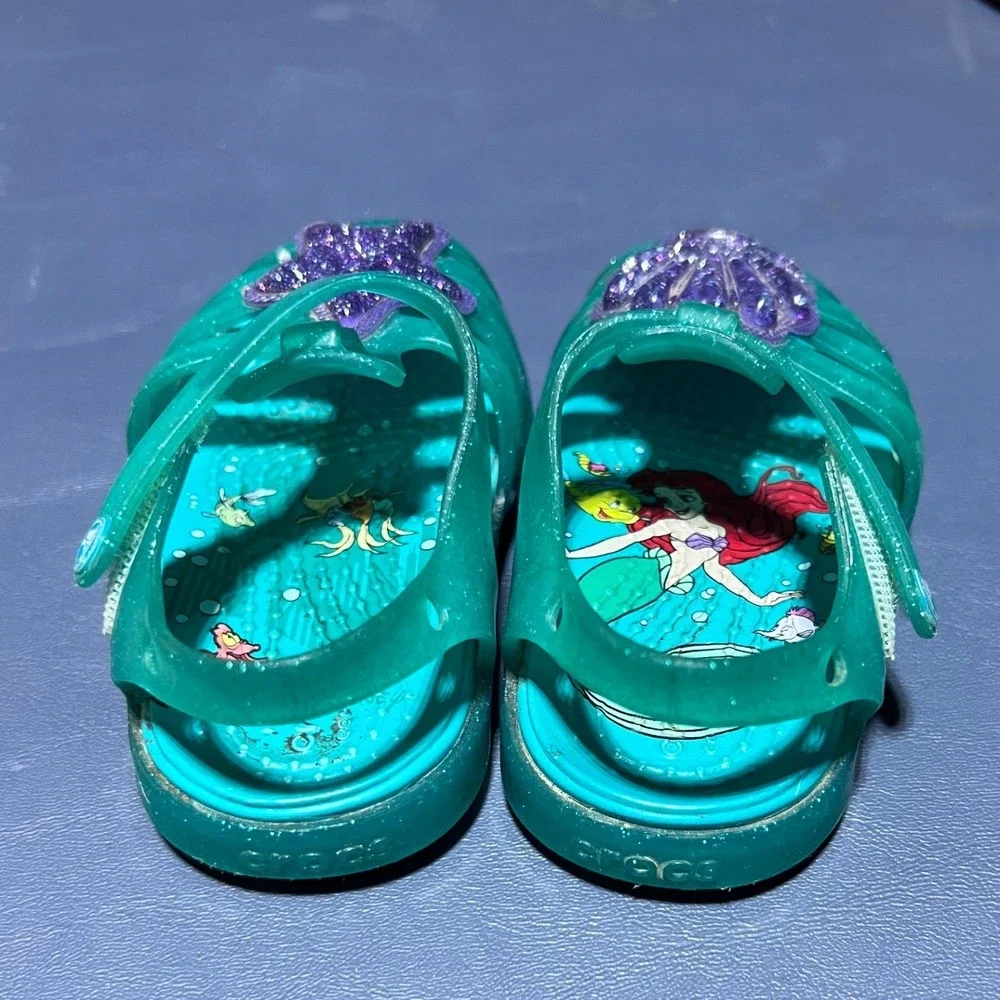 Crocs Disney The Little Mermaid Ariel Jelly Sandals Teal Glitter Baby Size C4